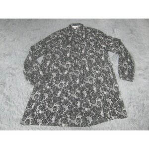 Ann Taylor Loft Tunic Womens Medium Black Gray Sheer Lightweight Collared Casual